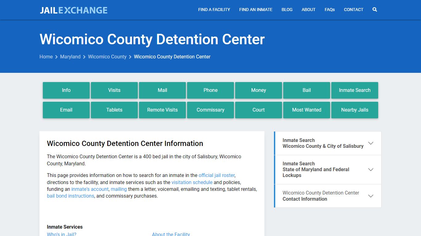 Wicomico County Detention Center, MD Inmate Search, Information
